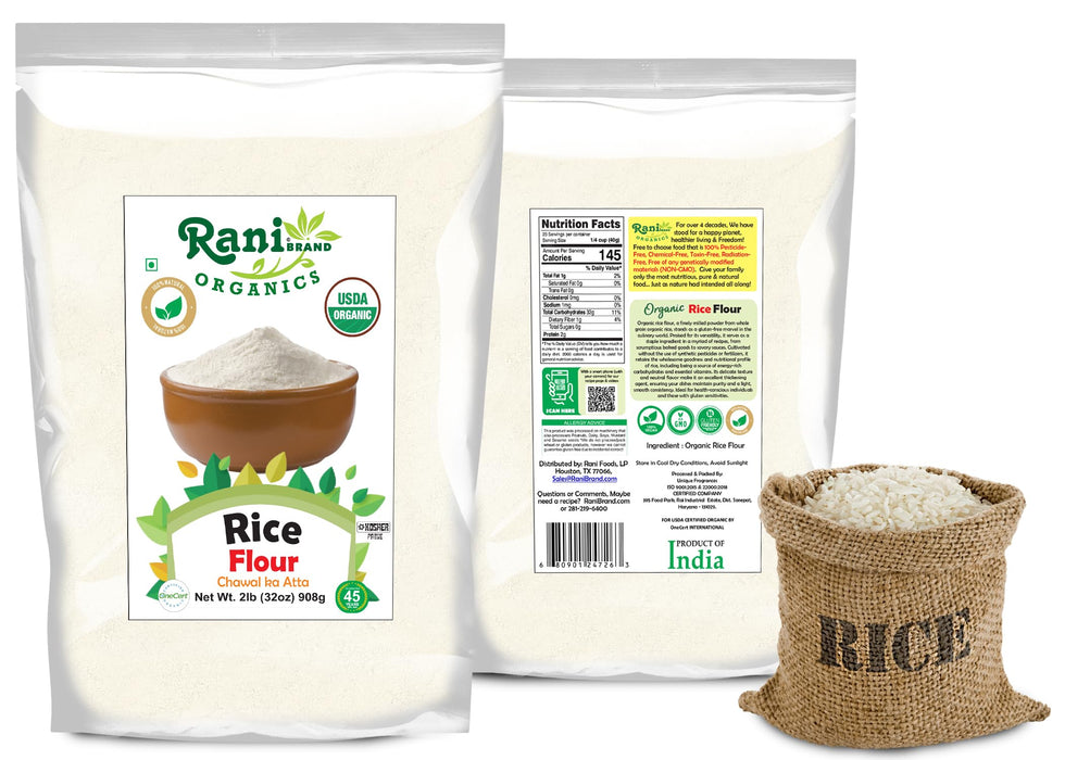 Rani Organic Rice (White) Flour 32oz (2lbs) 908g ~ All Natural | Gluten Friendly | Vegan | NON-GMO | Kosher | Indian Origin | USDA Certified Organic