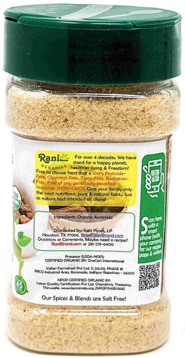 Rani Organic Asafetida (Hing) Ground 3.75oz (106g) PET Jar ~ All Natural | Salt Free | Vegan | Non-GMO | Kosher | Asafoetida Indian Spice | Best for Onion Garlic Substitute | USDA Certified Organic