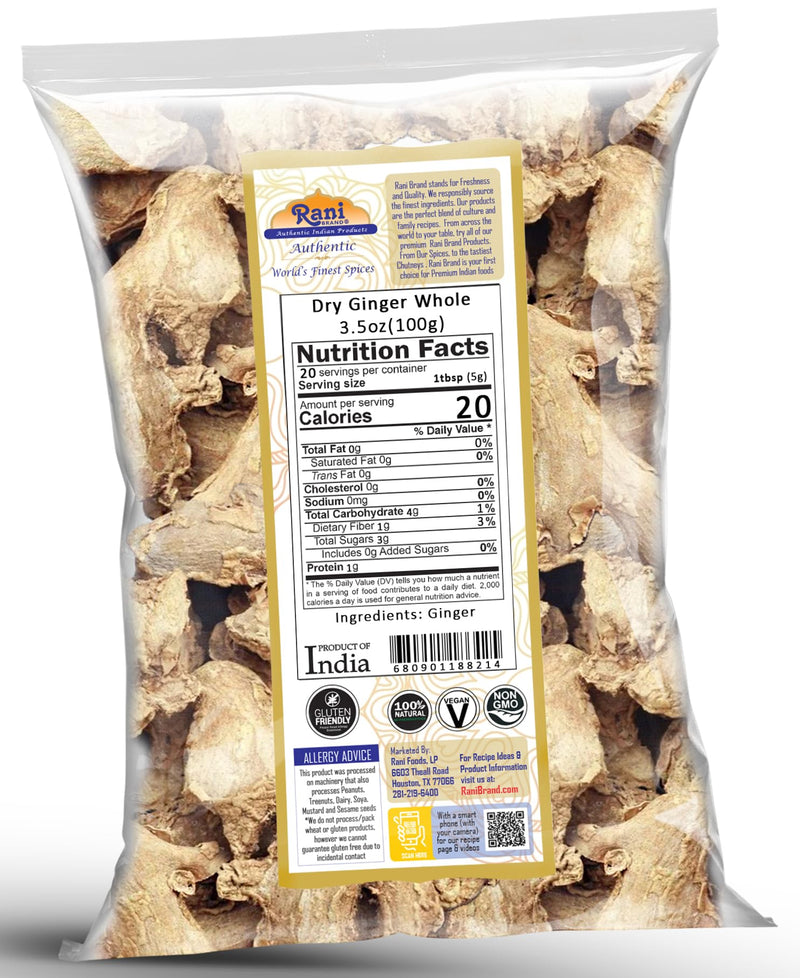 Rani Ginger (Adarak Sabut) Whole, Spice 3.5oz (100g) ~ All Natural | Vegan | Gluten Friendly | NON-GMO | Kosher | Indian Origin