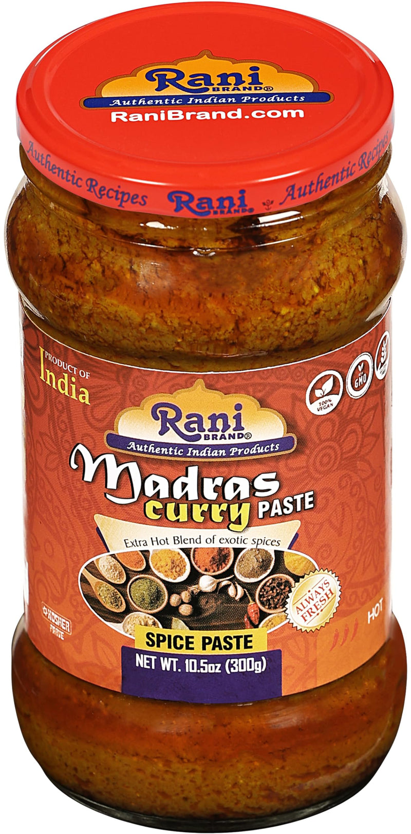 Rani Madras Curry Cooking Spice Paste 10.5oz (300g) Glass Jar ~ No Colors | All Natural | NON-GMO | Kosher | Vegan | Gluten Free | Indian Origin