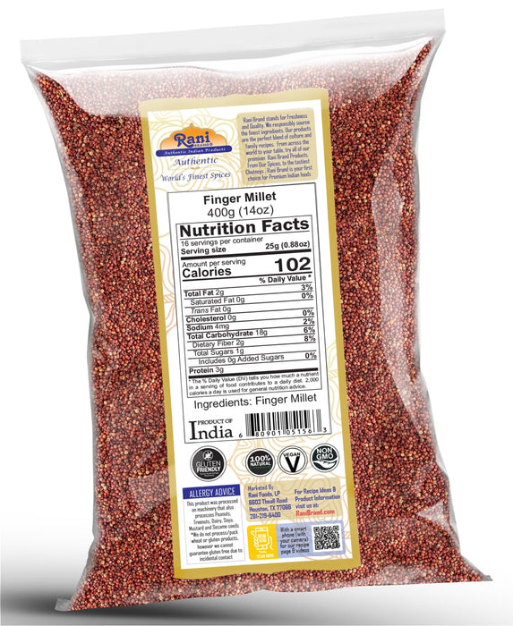 Rani Ragi Finger Millet (Eleusine Coracana) Whole Ancient Grain Seeds 14oz (400g) ~ All Natural | Gluten Friendly | NON-GMO | Kosher | Vegan | Indian Origin