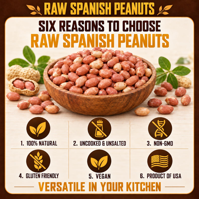 Rani Raw Spanish Peanuts 100% Natural with Skin (uncooked, unsalted) 80oz (5lbs) 2.27kg Bulk ~ Vegan | Gluten Friendly | Fresh Product of USA | Kosher | Red-brown Skin