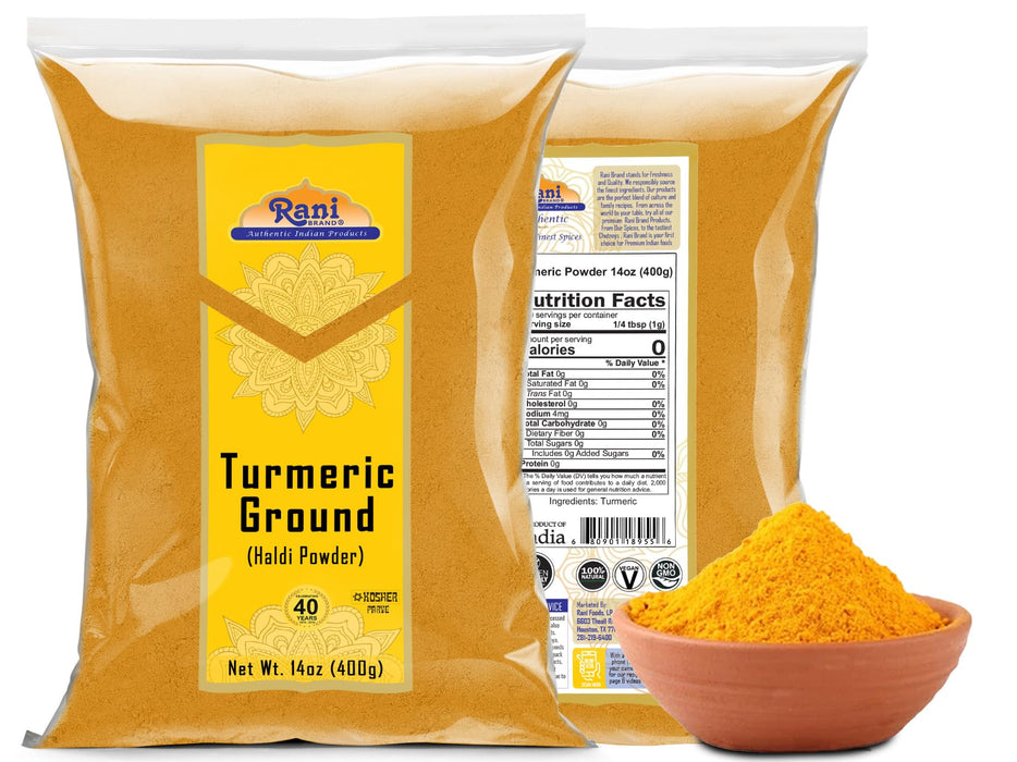 Rani Turmeric (Haldi) Root Powder Spice, (High Curcumin Content) 14oz (400g) ~ All Natural | 100% Pure, Salt Free | Vegan | Gluten Friendly | NON-GMO | Kosher | Indian Origin