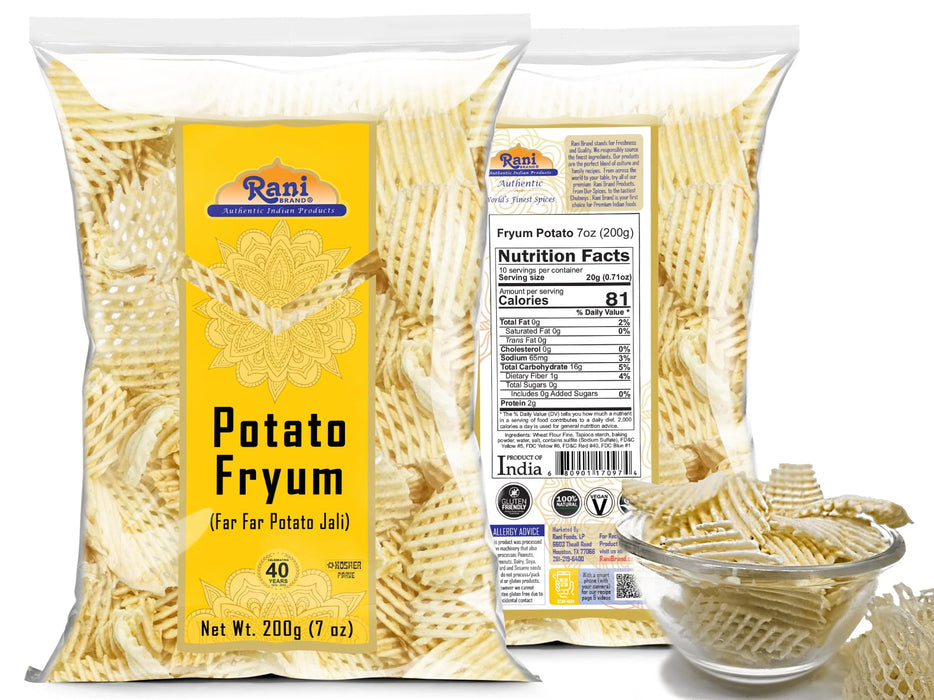 Rani Far Far / Fryums (Wheat & Tapioca Pellet) Potato Jhali 7oz (200g) ~ Vegan, Kosher, Uncooked, Used to Make Papad, Bhungra / Chip Snack