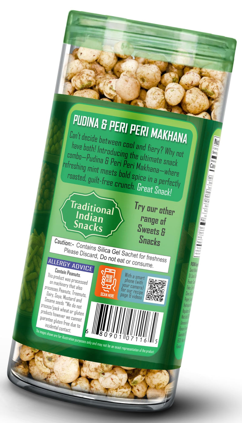 Rani Roasted Makhana (Fox Nut/Popped Lotus Seed) 2in1 Pudina & Peri Peri 2.6oz (75g) Ready to eat, Hand Picked Foxnuts ~ High in Protein | Vegan | Gluten Friendly | NON-GMO | Kosher | Indian Origin