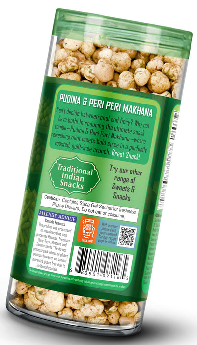 Rani Roasted Makhana (Fox Nut/Popped Lotus Seed) 2in1 Pudina & Peri Peri 2.6oz (75g) Ready to eat, Hand Picked Foxnuts ~ High in Protein | Vegan | Gluten Friendly | NON-GMO | Kosher | Indian Origin