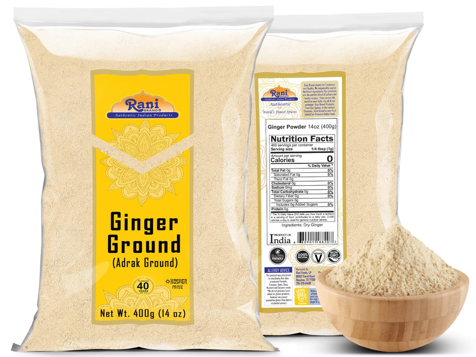 Rani Ginger (Adarak) Powder Ground, Spice 14oz (400g) ~ Natural | Vegan | Gluten Friendly | NON-GMO | Kosher | Indian Origin