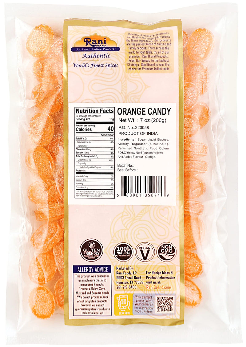 Rani Orange Candy 7oz (200g) ~ Indian Tasty Treats | Vegan | Gluten Friendly | NON-GMO | Indian Origin