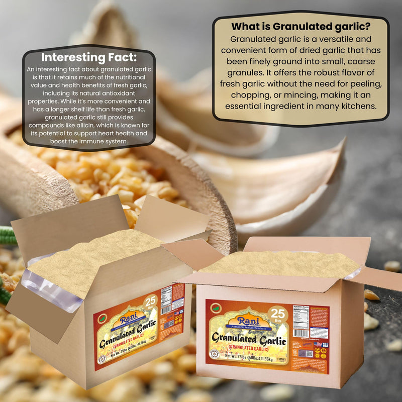 Rani Granulated Garlic (Coarse Ground Garlic) 400oz (25lbs) 11.36kg Bulk Box ~ All Natural | Gluten Friendly | Vegan | NON-GMO | Kosher | No Salt or fillers | Product of USA
