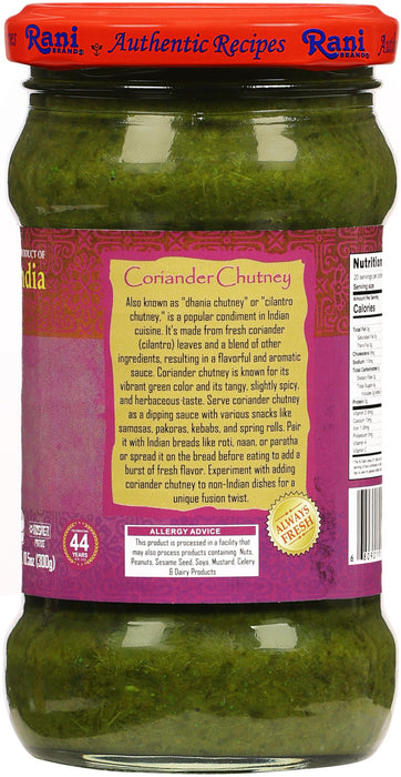 Rani Coriander Chutney 10.5oz (300g) Glass Jar, Ready to Eat ~ Vegan | Gluten Free | NON-GMO | Kosher | No Colors | Indian Origin