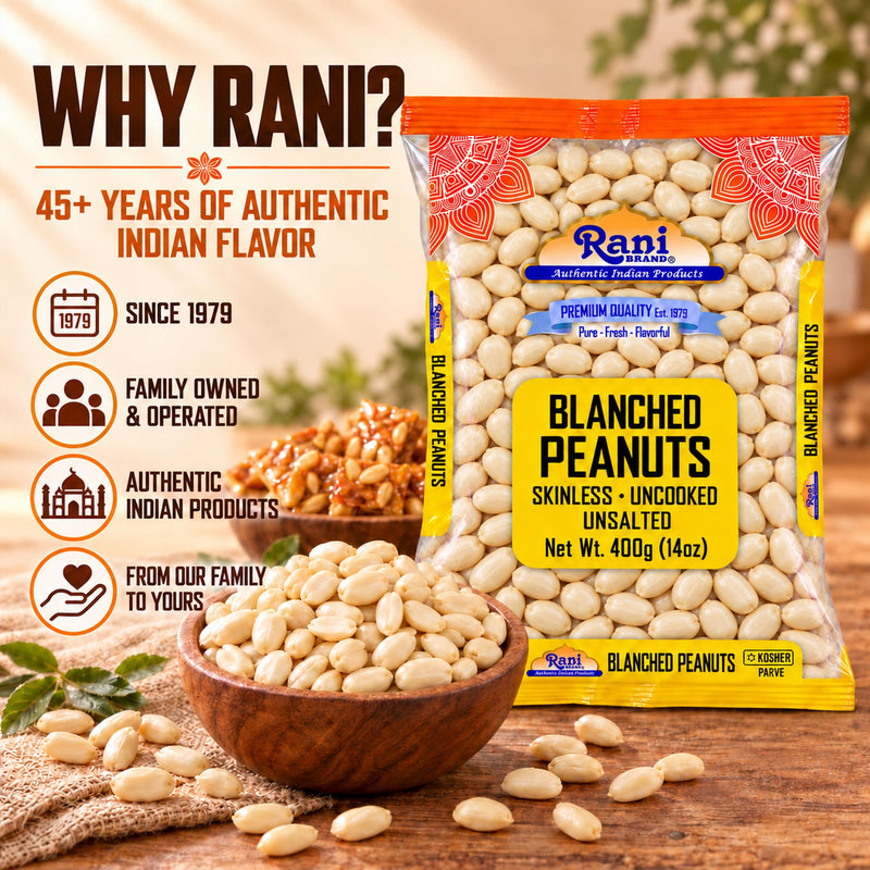 Rani Peanuts Skinless (Blanched, Uncooked) 14oz (400g) ~ All Natural | Vegan | Gluten Friendly | Kosher | Fresh Product of USA ~ Spanish Grade Groundnuts
