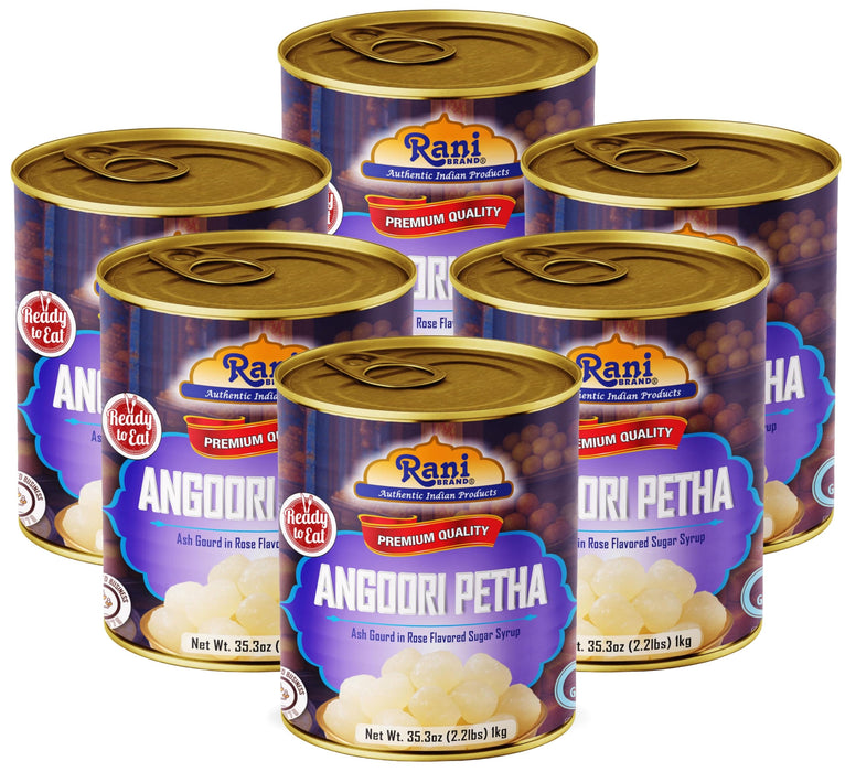 Rani Angoori Petha (Ash Gourd In Rose Flavored Sugar Syrup) 35.3oz (2.2lbs) 1kg, Pack of 6, Approximately 14 pieces, Easy Open Lid ~ Ready to eat | Gluten Free | Non-GMO | Kosher | Indian Origin