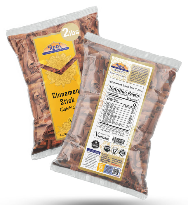 Rani Cinnamon Sticks 32oz (2lbs) 908g ~ 112-150 Sticks 3 Inches in Length Cassia Round ~ All Natural | Vegan | No Colors | Gluten Friendly | NON-GMO | Kosher