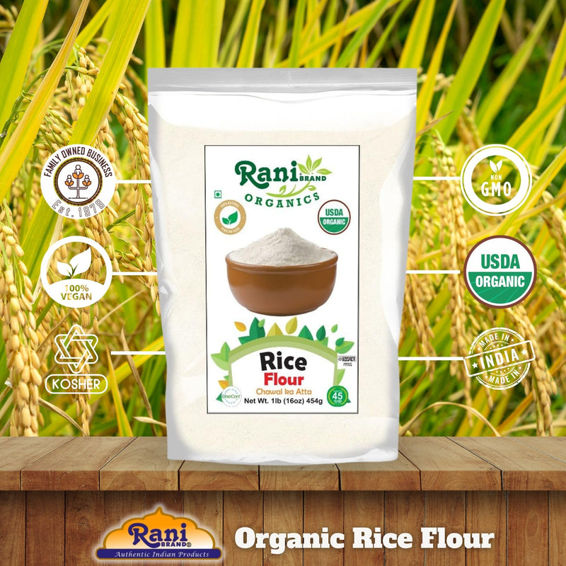 Rani Organic Rice (White) Flour 16oz (1lb) 454g ~ All Natural | Gluten Friendly | Vegan | NON-GMO | Kosher | Indian Origin | USDA Certified Organic