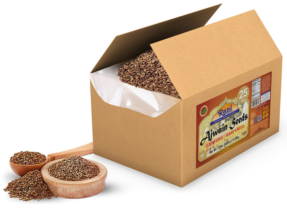 Rani Ajwain Seeds (Carom Bishops Weed) Spice Whole 400oz (25lbs) 11.36kg Bulk Box ~ All Natural | Vegan | Gluten Friendly | NON-GMO | Kosher | Indian Origin