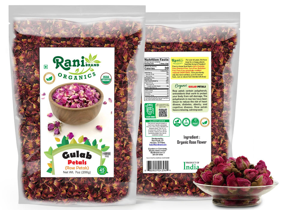 Rani Organic Gulab Petals (Rose Petals) 7oz (200g) ~ All Natural | No Color | Gluten Friendly | Vegan | NON-GMO | Kosher | No Salt or fillers | Indian Origin | USDA Organic Certified