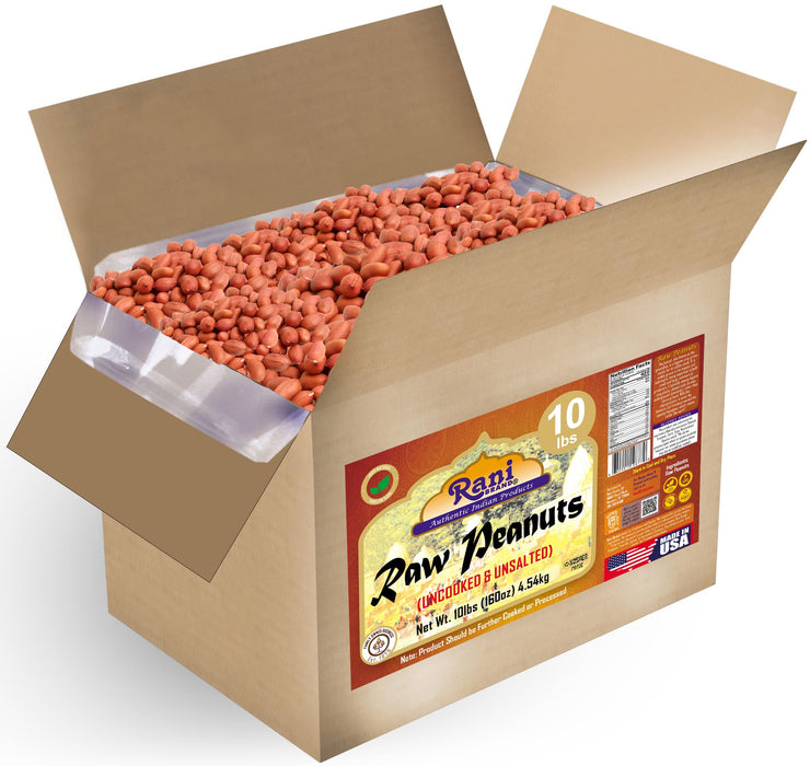 Rani Peanuts, Raw Whole With Skin (uncooked, unsalted) 10lbs (160oz) 4.54kg Bulk Box ~ All Natural | Vegan | Gluten Friendly | Fresh Product of USA ~ Spanish Grade Groundnut/Red-skin