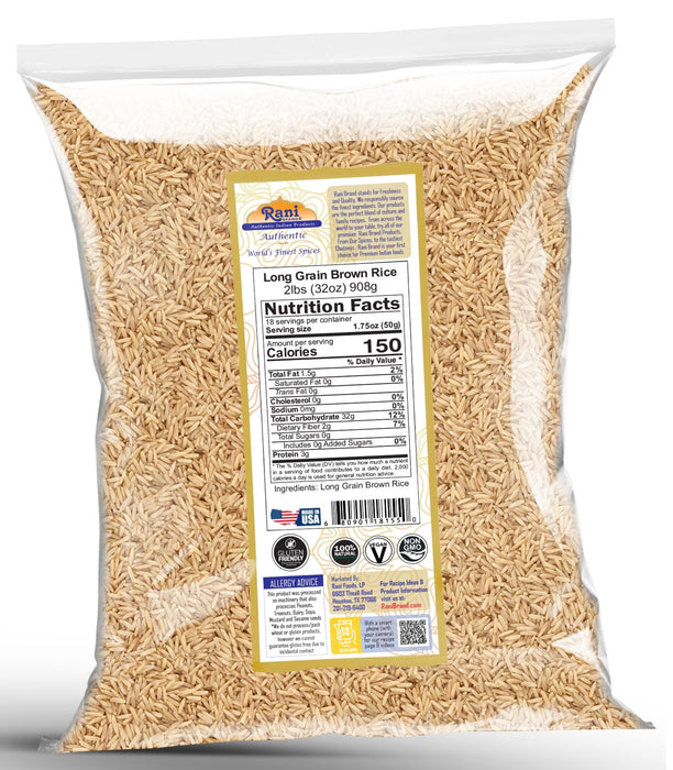 Rani Long Grain Brown Rice 32oz (2lbs) 908g ~ All Natural | Gluten Friendly | Vegan | Non-GMO | Kosher | Product of USA