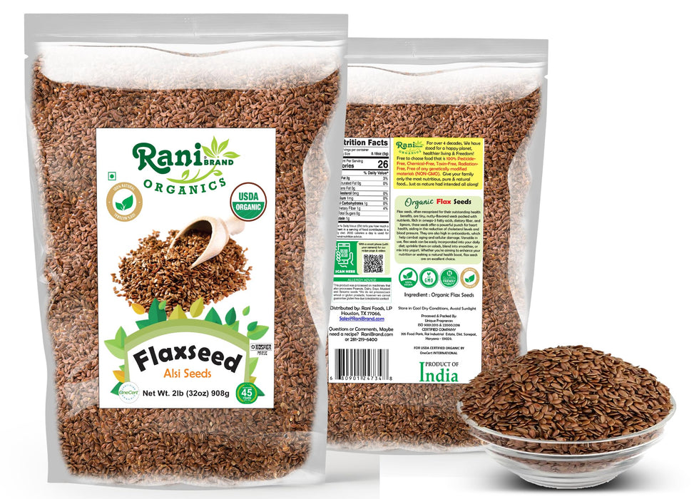 Rani Organic Flax Seeds Whole Raw (Alsi, Linum usitatissimum) 32oz (2lbs) 908g ~ All Natural | Gluten Friendly | Non-GMO | Kosher | Vegan | Indian Origin | USDA Certified Organic