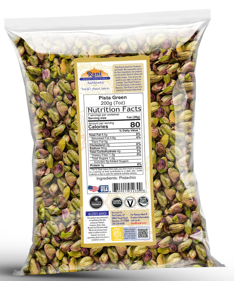 Rani Pista (Pistachio) Green 7oz (200g) ~ All Natural | Gluten Friendly | Vegan | NON-GMO | Kosher | No Salt or fillers | Indian Origin
