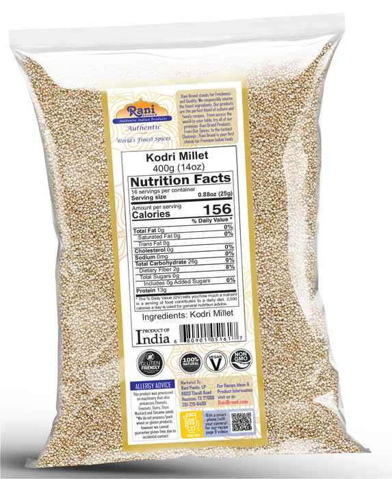Rani Kodri (Polished Kodo Millet Seeds) Ancient Grains 400g (14oz) ~ All Natural | Gluten Friendly | NON-GMO | Kosher | Vegan | Indian Origin (Varagu / Kodra / Harka)