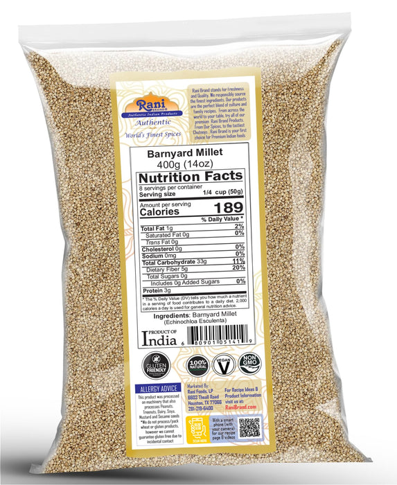 Rani Barnyard Millet (Echinochloa Esculenta Frumantacea) Whole Ancient Grain Seeds 14oz (400g) ~ All Natural | Gluten Friendly | NON-GMO | Kosher | Vegan | Indian Origin | Shama/Sanwa