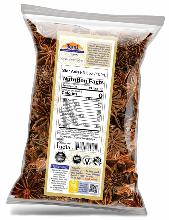 Rani Star Anise Seeds, Whole Pods (Badian Khatai) Spice 3.5oz (100g) ~ All Natural | Gluten Friendly | NON-GMO | Kosher | Vegan | Indian Origin