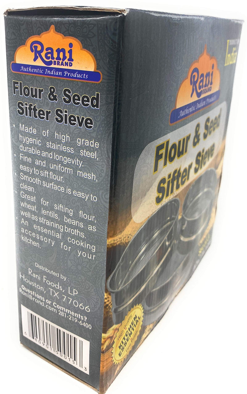 Stainless Steel Sieve ~ Set of 3 ~ for Flours, Seeds, Beans & Lentils - Sizes 6.7", 7.5", 8.25" by Rani Brand