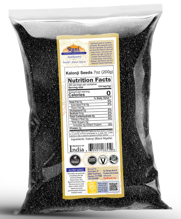 Rani Kalonji (Black Seed, Nigella Sativa, Black Cumin) Seeds 7oz (200g) All Natural ~ Gluten Friendly | NON-GMO | Kosher | Vegan | Indian Origin