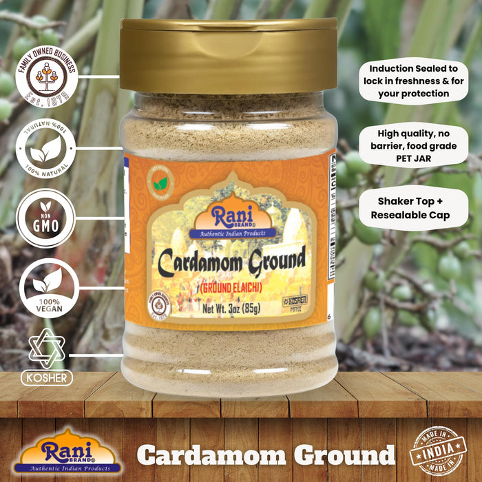 Rani Cardamom (Elachi) Powder 3oz (85g) PET Jar ~ All Natural | No Color added | Gluten Friendly | Vegan | NON-GMO