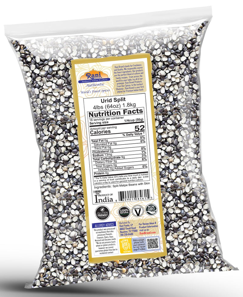 Rani Urid/Urad Split Chilka (Split Matpe Beans with Skin) Indian Lentils 64oz (4lbs) 1.81kg ~ All Natural | Gluten Friendly | NON-GMO | Kosher | Vegan | Indian Origin