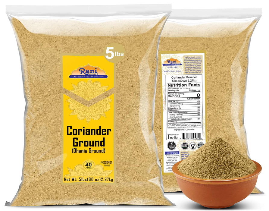 Rani Coriander Ground Powder (Indian Dhania) Spice, 80oz (5lbs) 2.27kg Bulk ~ All Natural, Salt-Free | Vegan | No Colors | Gluten Friendly | NON-GMO | Kosher