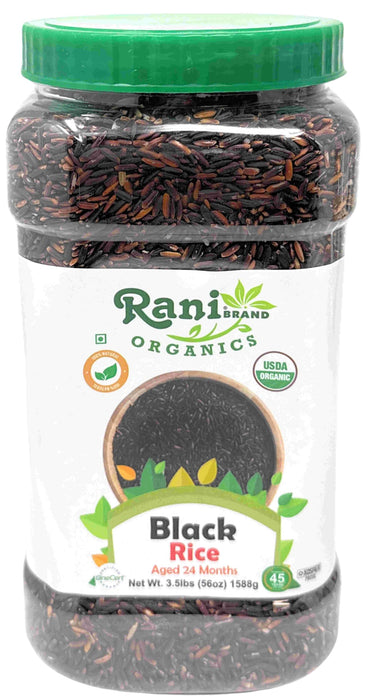 Rani Organic Black Rice Extra Long Aged 56oz (3.5lbs) 1.59kg Bulk PET Jar ~ All Natural | Gluten Friendly | Vegan | Indian Origin | Kosher | Export Quality | USDA Certified Organic