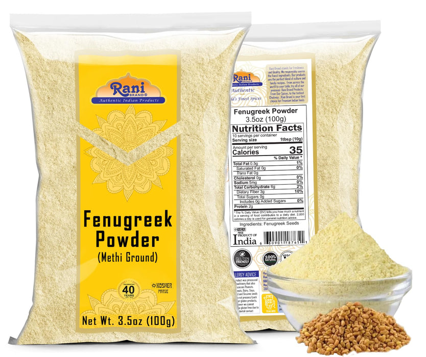 Rani Fenugreek (Methi) Seeds Ground Powder 3.5oz (100g) Trigonella foenum graecum ~ All Natural | Vegan | Gluten Friendly | Non-GMO | Kosher | Indian Origin, used in cooking & Ayurvedic spice