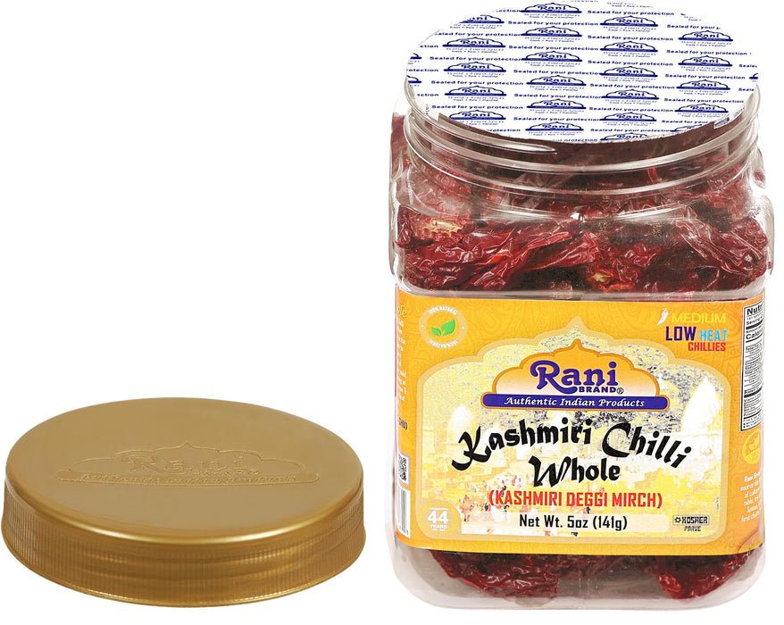 Rani Kashmiri Chilli Whole Stemless (Deggi Mirch) 5oz (141g) PET Jar ~ Natural | Salt-Free | Vegan | Gluten Friendly | Kosher | NON-GMO