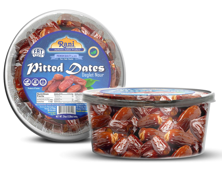 Rani Pitted Dates (Deglet Nour) Raw Dried Fruit 24oz (1.5lbs) 680g, Pack of 2 ~ All Natural | Fat-free | No added Sugar | Vegan | Gluten Friendly | Non-GMO | Kosher | Product of Tunisia