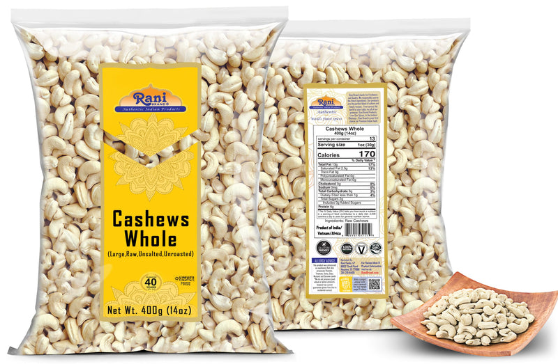 Rani Raw Cashews Whole (uncooked, unsalted) 14oz (400g) ~ All Natural, No Preservatives | Vegan | NON-GMO | Kosher | Gluten Friendly