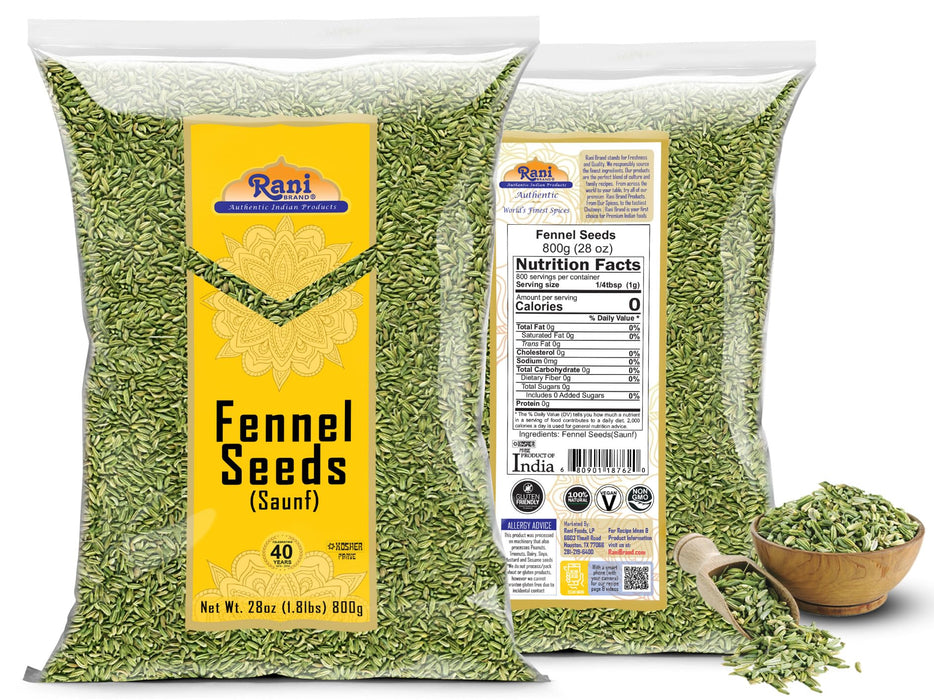 Rani Fennel Seeds (Saunf Sabut) Whole Spice 28oz (800g) All Natural ~ Gluten Friendly | NON-GMO | Kosher | Vegan | Indian Origin