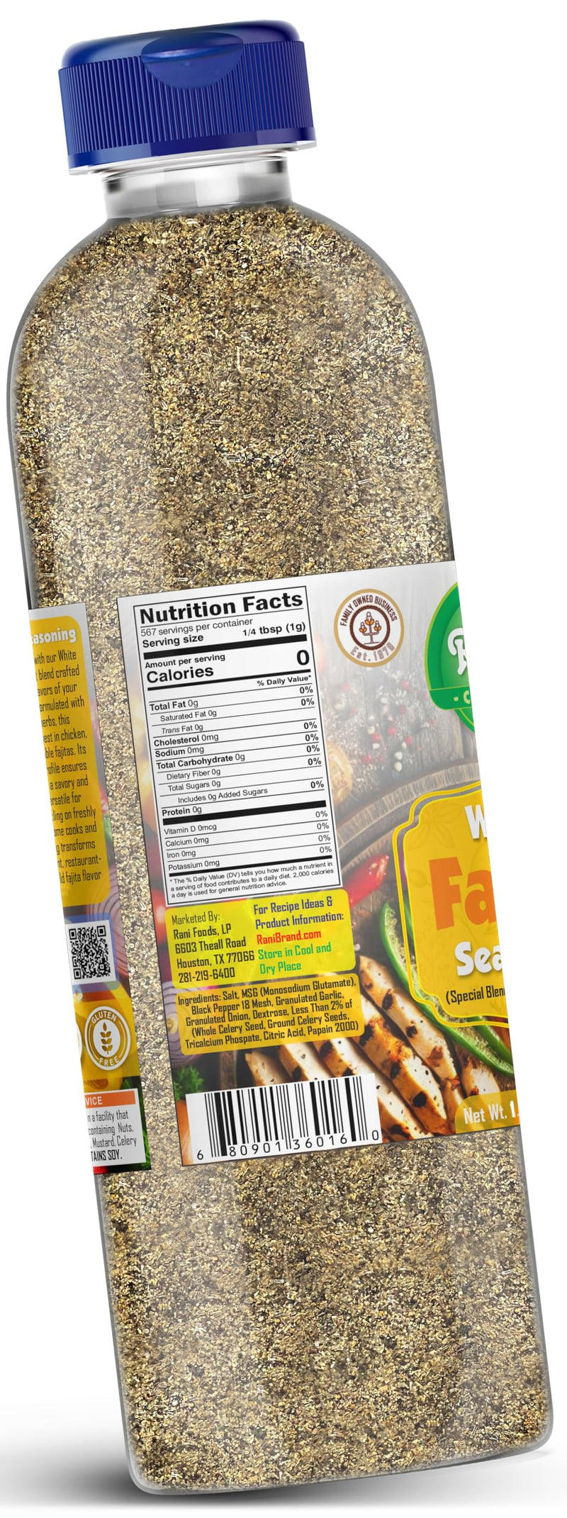 Rani White Fajita Seasoning (Special Blend for Fajitas, Tacos & Dips) 20oz (1.25lbs) 567g PET Jar ~ All Natural | Gluten Friendly | NON-GMO | Kosher | Vegan | Product of USA