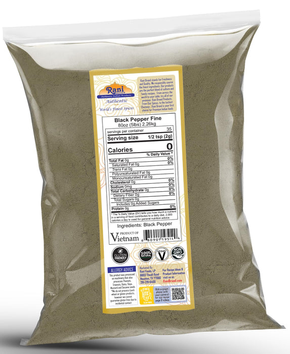 Rani Black Pepper Fine Powder 80 Mesh, 80oz (5lbs) 2.27kg Bulk ~ Gluten Friendly | Non-GMO | Kosher | All Natural