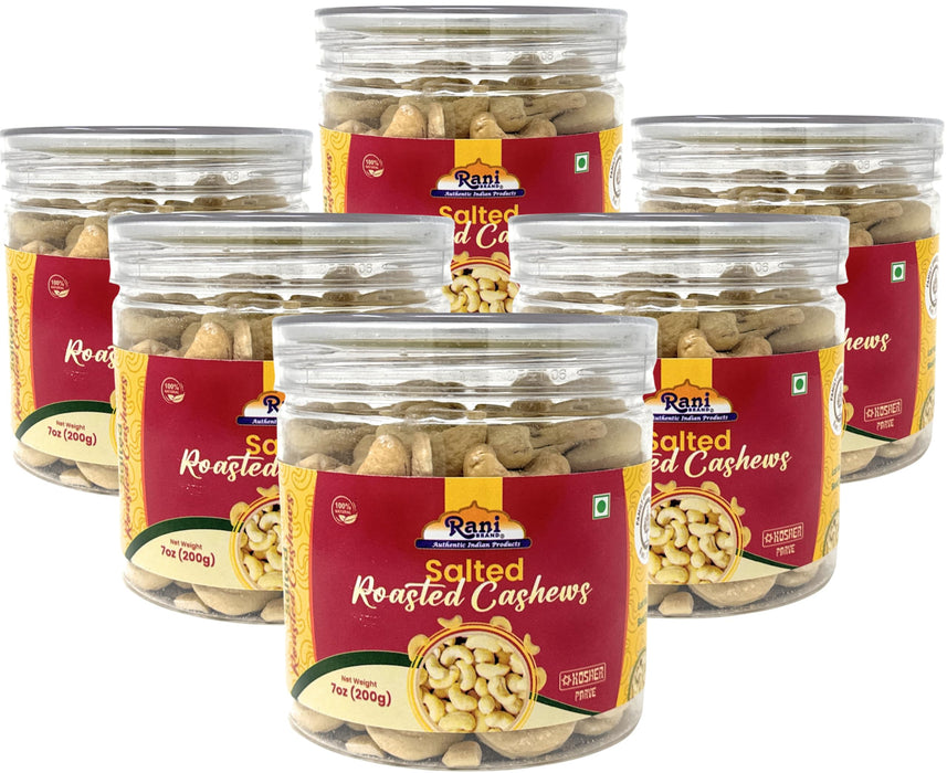 Rani Salted Roasted Cashews 7oz (200g) PET Jar, Pack of 6, Non-Fried, Oil Free ~ All Natural | Vegan | Gluten Friendly | NON-GMO | Kosher | Air Roasted, Crunchy & Flavorful