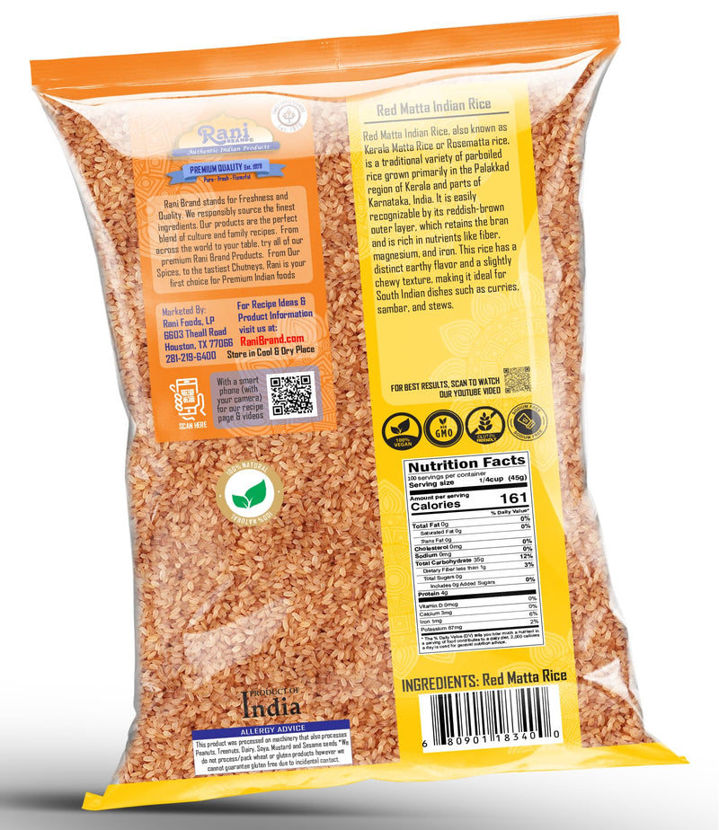 Rani Red Matta Indian Rice 160oz (10lbs) 4.54kg Cloth Bag ~ All Natural | Gluten Friendly | Vegan | Kosher | Export Quality | Indian Origin