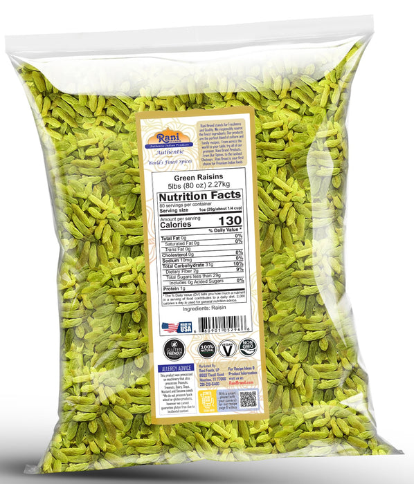 Rani Green Raisins 80oz (5lbs) 2.27kg Bulk ~ All Natural | Gluten Friendly | Non-GMO | Kosher | Vegan | Product of USA