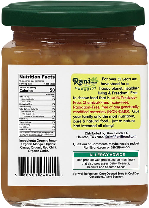 Rani Organic Hot Mango Chutney (Spicy Indian Preserve) 10.5oz (300g) Glass Jar, Ready to eat ~ All Natural | Vegan | Gluten Free | No Colors | NON-GMO | Indian Origin | USDA Certified Organic