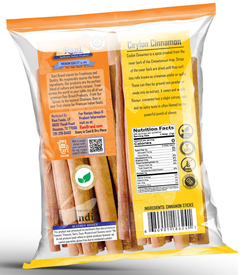 Rani Ceylon Cinnamon Sticks 7oz (200g) ~ 20-24 Sticks 3 Inches in Length, True Ceylon Cinnamon (Not Cassia) ~ All Natural | Vegan | No Colors | Gluten Friendly | NON-GMO | Indian Origin