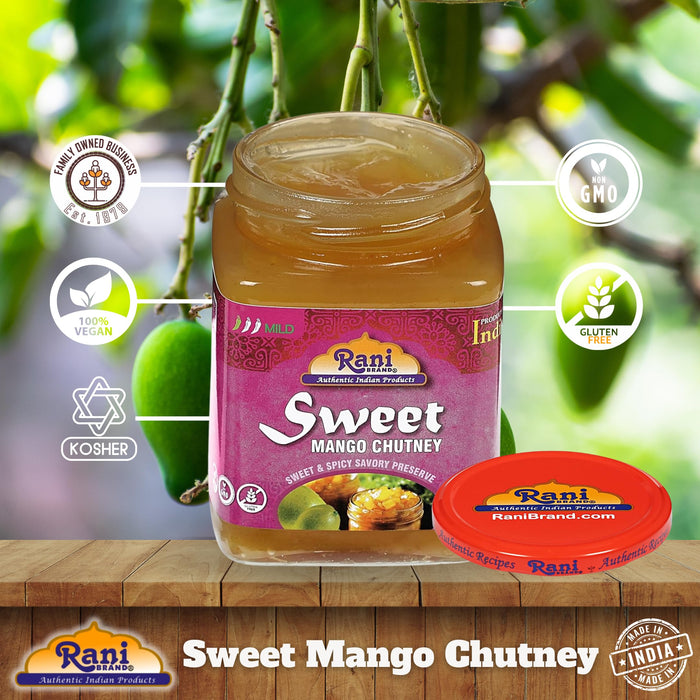 Rani Sweet Mango Chutney (Indian Preserve) 12.3oz (350g) Glass Jar, Ready to eat, Vegan ~ Gluten Free, All Natural, NON-GMO, Kosher