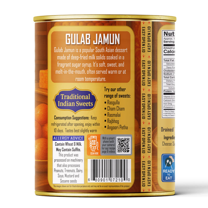 Rani Gulab Jamun Round (w/ Cardamom Flavored Sugar Syrup) 35.3oz (2.2lbs) 1kg, Pack of 6, Approximately 14 pieces, Easy Open Lid ~ Ready to eat | Vegan | Non-GMO | Kosher | Indian Origin