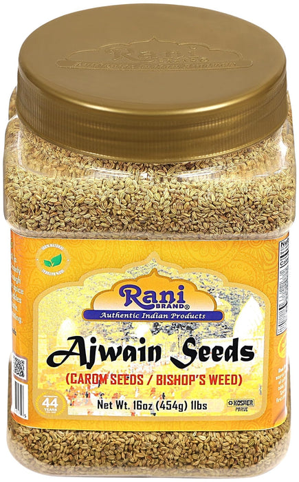 Rani Ajwain Seeds (Carom Bishops Weed) Spice Whole 16oz (1lb) 454g PET Jar ~ Natural | Vegan | Gluten Friendly | NON-GMO | Kosher | Indian Origin