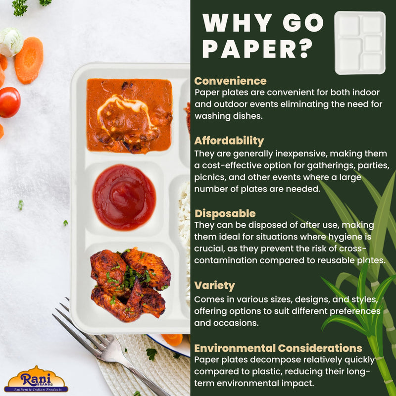 Rani 5 Deep Compartment Square Biodegradable Divided Plates Pack of 1000 ~ Party, Thali, Buffet | Disposable & Eco-Friendly | Heavy-Duty Sturdy Paper Bagasse | Premium Quality | 10.46" x 8.31" x 1.12"