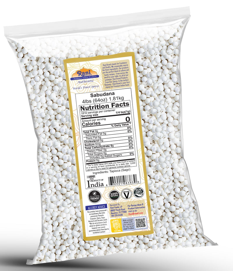 Rani Sabudana (Tapioca / Sago) Pearls, 64oz (4lbs) 1.81kg Bulk ~ All Natural | Vegan | No Colors | NON-GMO | Kosher | Indian Origin